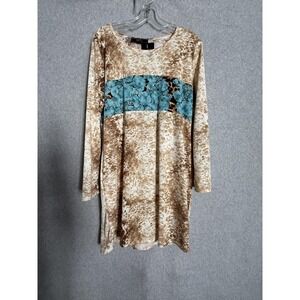 L&B Dress Womens Medium Beige Turquoise Western Animal Print Shift Pockets